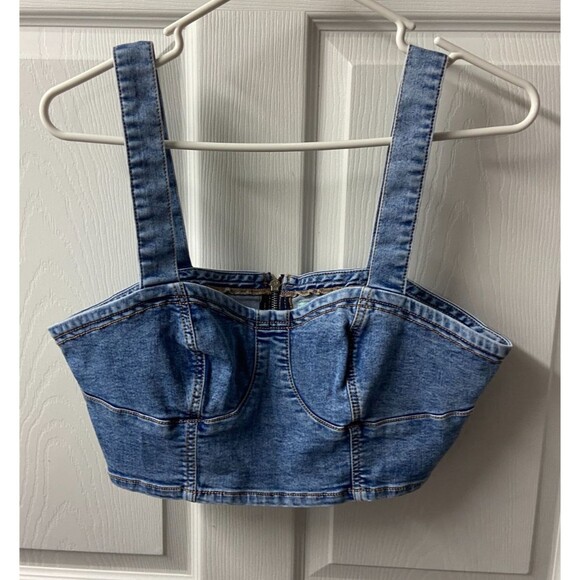 Love Trends Denim Crop Tank Top Size Medium Party Rave Concert Date - Picture 1 of 7